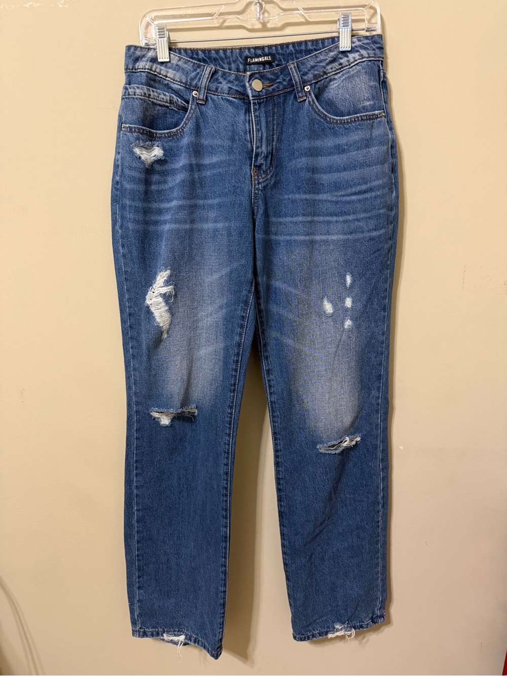 Flamigal women’s distressed 30/10 Medium Blue Boyfriend Jeans so soft and comfy